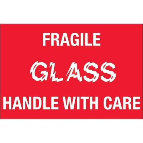 Box Partners Tape Logic DL1066 2 x 3 in. - Fragile - Glass - Handle with Care Labels; Red & White - Roll of 500 DL1066